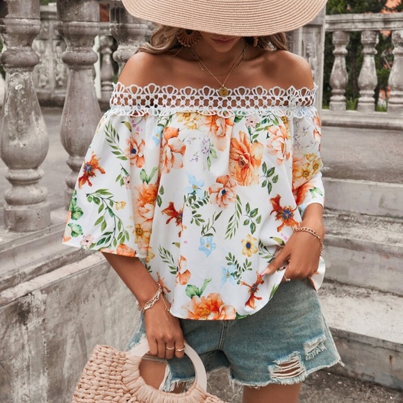 Boho Floral Print Off Shoulder Blouse - Picture 3 of 4